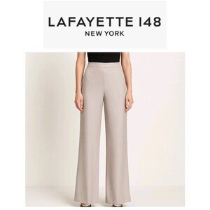 Lafayette 148 NY Silk Pants Beige Straight Leg High Rise Women Size 8